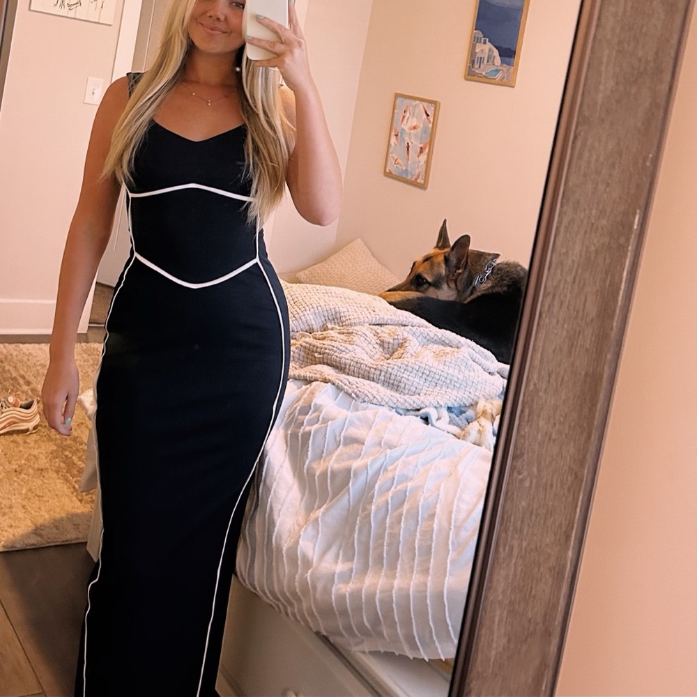 Navy maxi Dress with White Accents